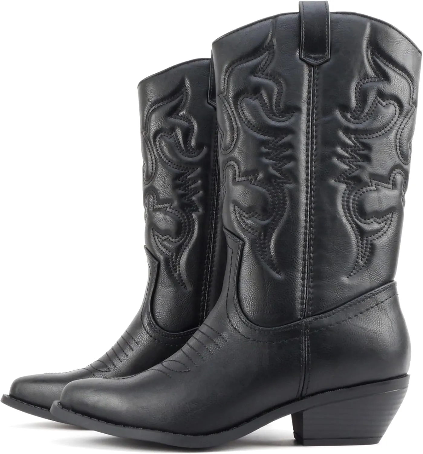 Soda TELLER ~ Women's Western Cowboy Boots with Stitched Detailing, Pointed Toe, and Low Block Heel