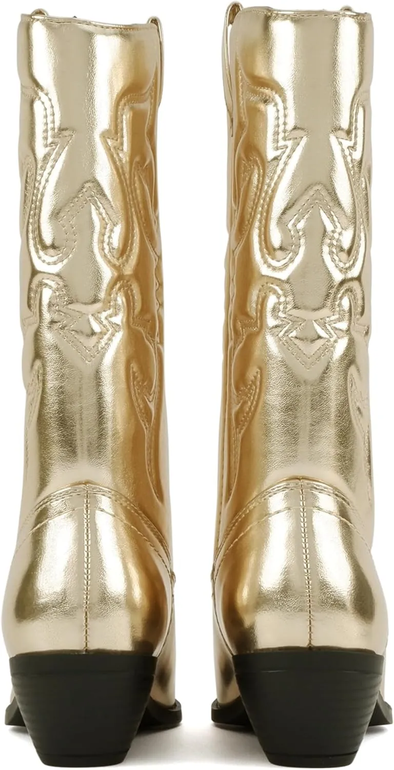 Soda TELLER ~ Women's Western Cowboy Boots with Stitched Detailing, Pointed Toe, and Low Block Heel