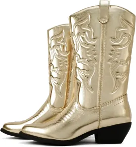 Soda TELLER ~ Women's Western Cowboy Boots with Stitched Detailing, Pointed Toe, and Low Block Heel