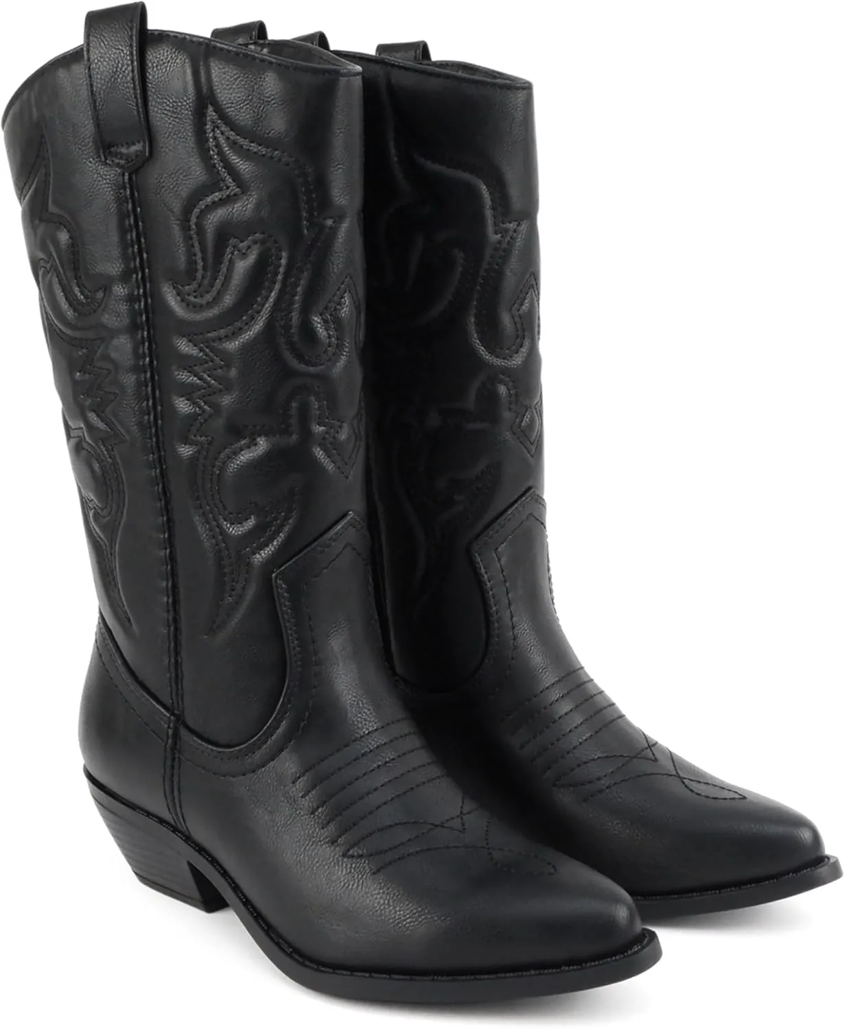 Soda TELLER ~ Women's Western Cowboy Boots with Stitched Detailing, Pointed Toe, and Low Block Heel