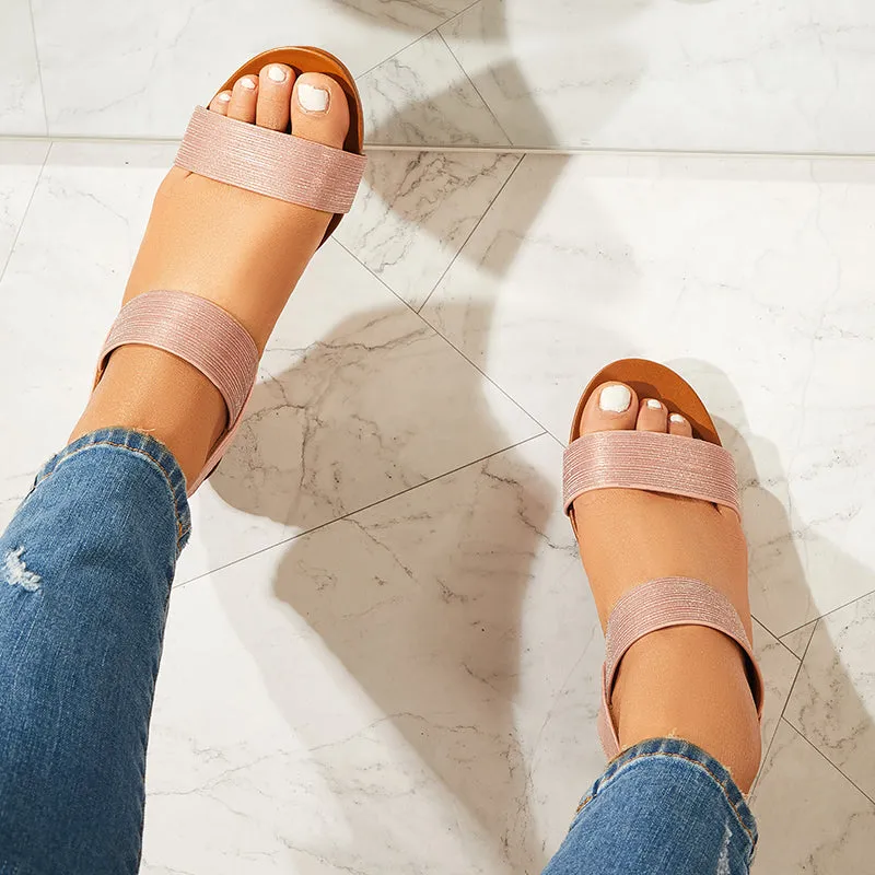 Sohiwoo Women Elastic Ankle Strap Low Wedge Sandals Open Toe Dress Shoes