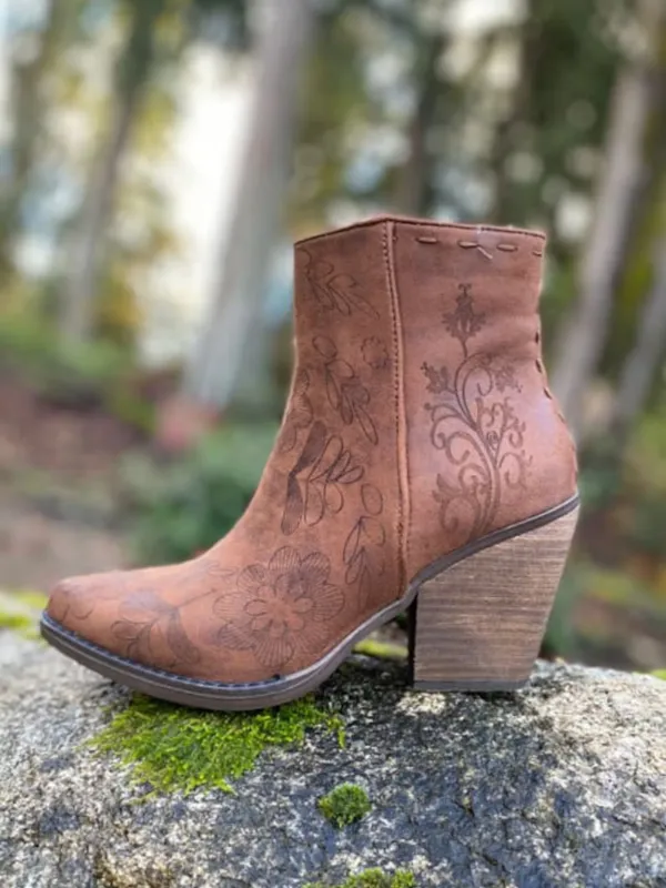 Sophia Tan Boots with Floral Inlay