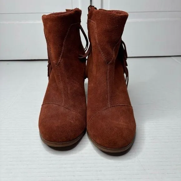 Toms Brown Suede Fringed Ankle Boots Size 7.5