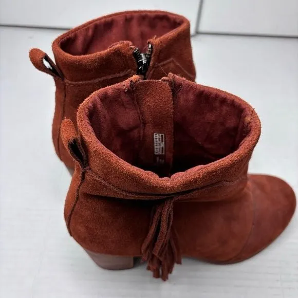 Toms Brown Suede Fringed Ankle Boots Size 7.5
