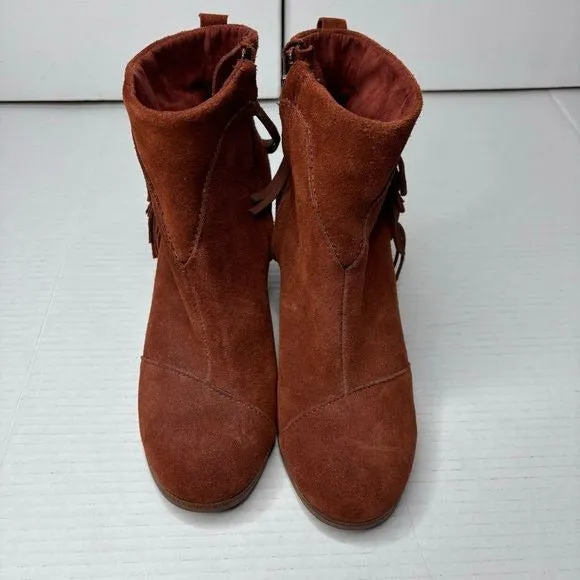 Toms Brown Suede Fringed Ankle Boots Size 7.5