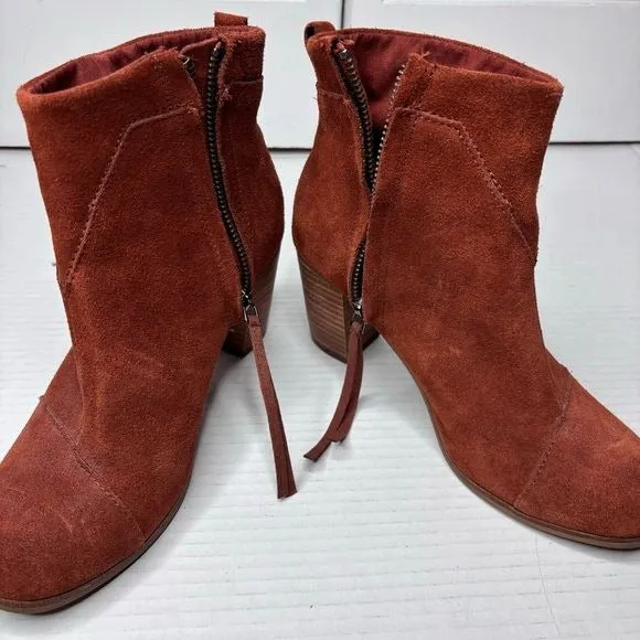 Toms Brown Suede Fringed Ankle Boots Size 7.5