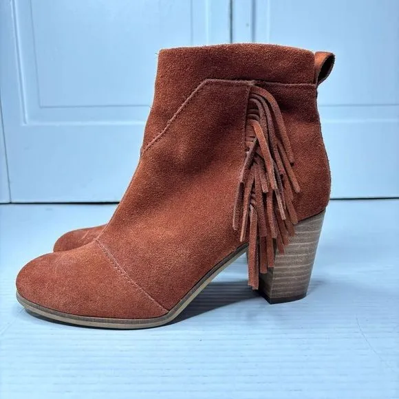 Toms Brown Suede Fringed Ankle Boots Size 7.5
