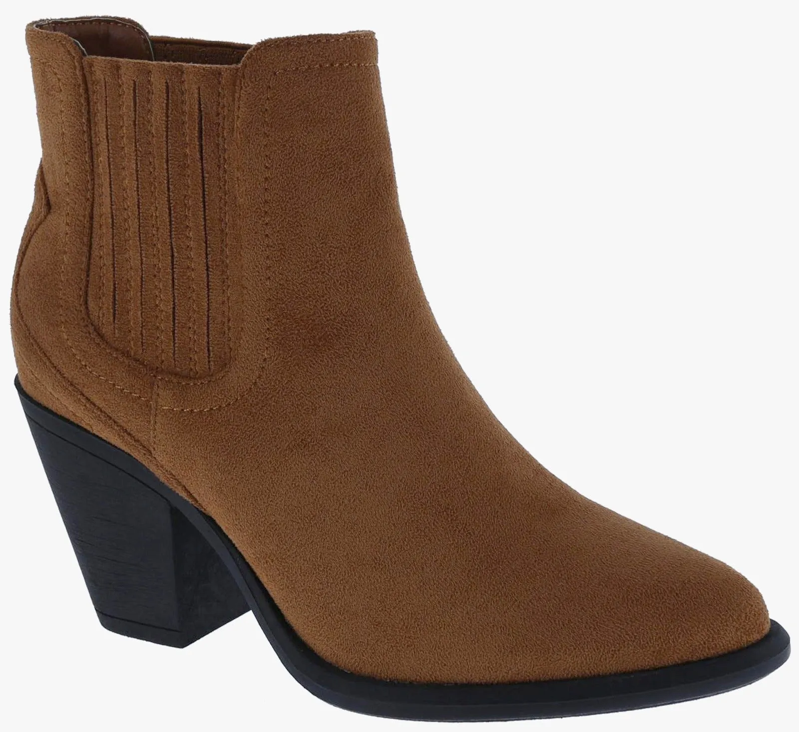 Womens Ankle Boots Slip on Pointed Toe Chunky Block Mid Heel Elastic Panel Casual Chelsea Western Booties