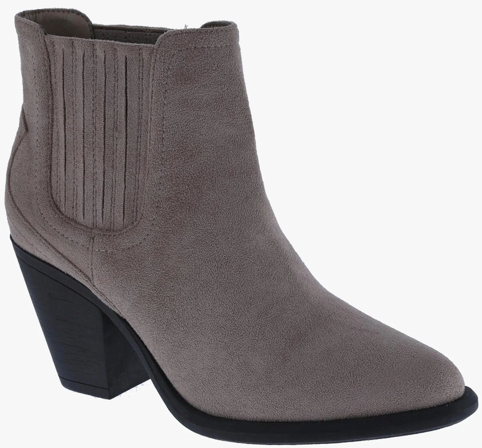 Womens Ankle Boots Slip on Pointed Toe Chunky Block Mid Heel Elastic Panel Casual Chelsea Western Booties