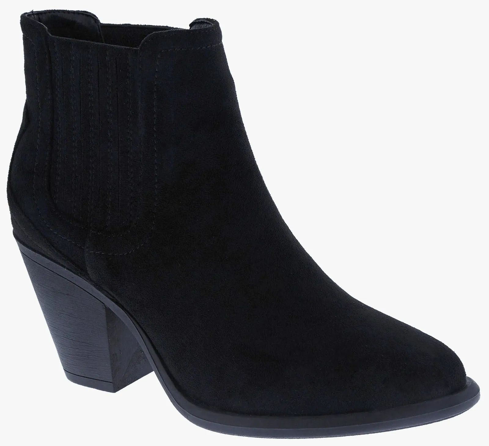 Womens Ankle Boots Slip on Pointed Toe Chunky Block Mid Heel Elastic Panel Casual Chelsea Western Booties